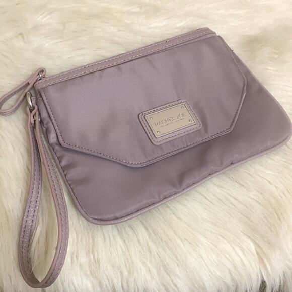 RACHEL ZOE Grayish Lavender 9" Nylon Pouch Clutch Wristlet Purse Travel Bag - Picture 2 of 10